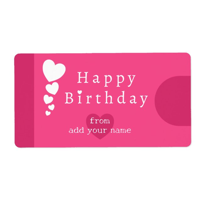 Hot Pink Birthday Hearts Labels (Front)
