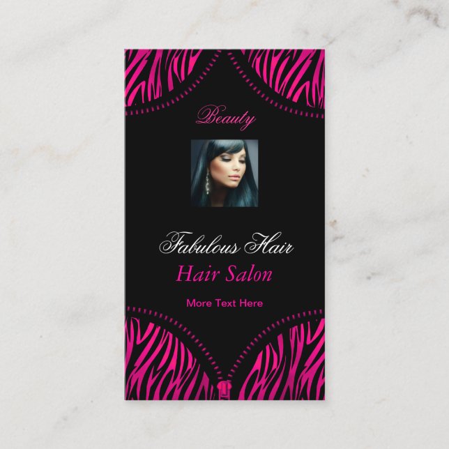 Hot Pink Black 2 ZEBRA Fold Over Beauty hair Salon Business Card (Front)