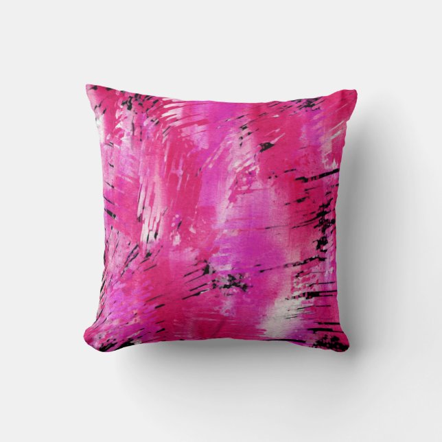 Hot Pink Black Abstract Cushion (Front)