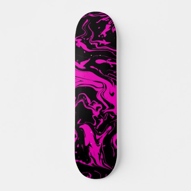 Hot Pink black abstract swirls Skateboard (Front)