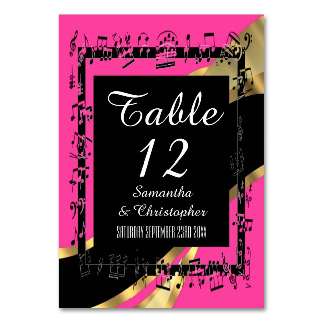 Hot pink, black and gold personalised number table number (Front)