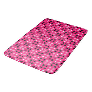 Hot pink, black and gray dots bath mat