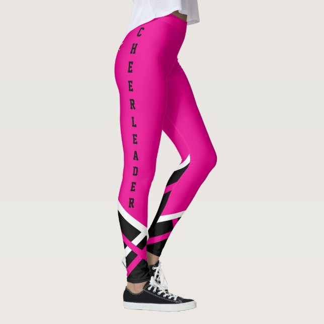 Hot Pink, Black and White Cheerleader Megaphone Leggings (Right)