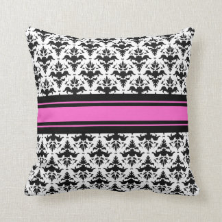 Hot Pink, Black and White French Damask Cushion