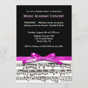 Hot Pink Black and white music recital concert Invitation