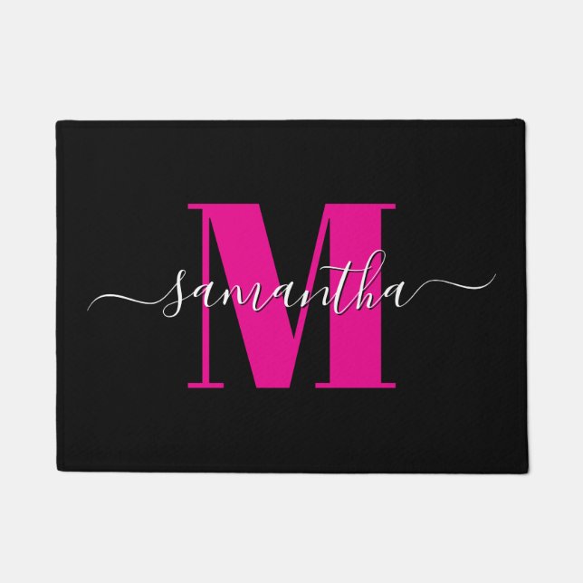 Hot Pink Black and White Signature Monogram 2025 Doormat (Front)