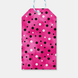 Hot Pink Black and White Watercolor Polka Dots Gift Tags