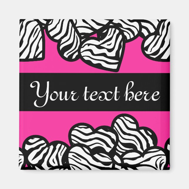 Hot pink black and white zebra pattern heart name  magnet (Front)