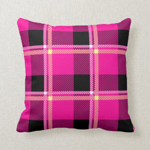 Hot Pink, Black and Yellow Plaid Cushion