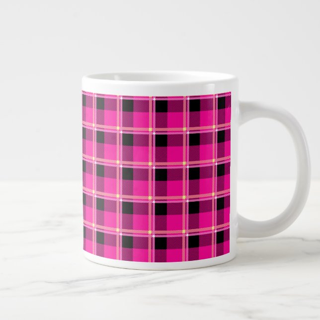 Hot Pink, Black and Yellow Plaid Large Coffee Mug (Right)