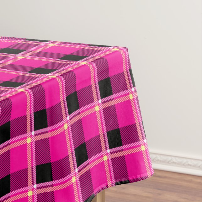 Hot Pink, Black and Yellow Plaid Tablecloth (In Situ)