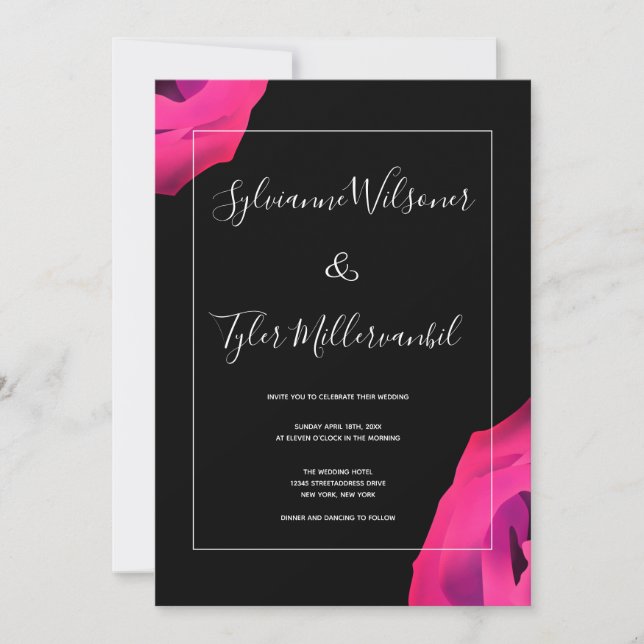 Hot Pink Black Bold Wedding Invitation (Front)