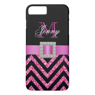 HOT PINK BLACK CHEVRON GLITTER GIRLY Case-Mate iPhone CASE