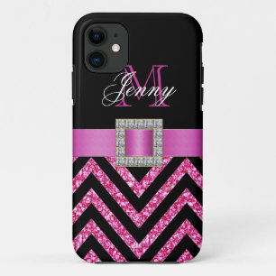 HOT PINK BLACK CHEVRON GLITTER GIRLY Case-Mate iPhone CASE