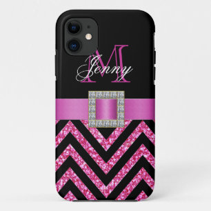 HOT PINK BLACK CHEVRON GLITTER GIRLY Case-Mate iPhone CASE