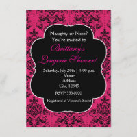 Hot Pink & Black Damask Party Invitation