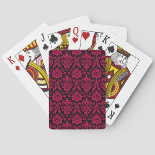 Hot Pink Black Damask Pattern Playing Cards
