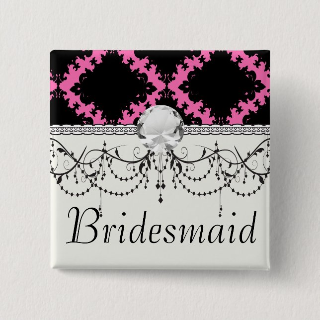 hot pink black diamond mod damask 15 cm square badge (Front)