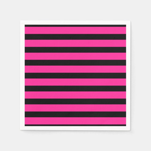 Hot Pink & Black Fashion Stripe Stripes Party Napkin (Front)