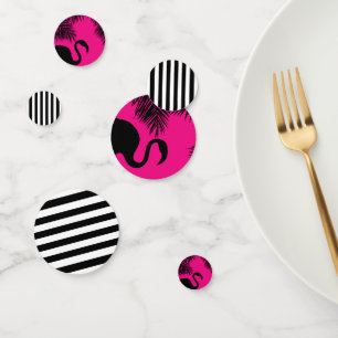 Hot Pink & Black Flamingo Palm Trees Party Confetti