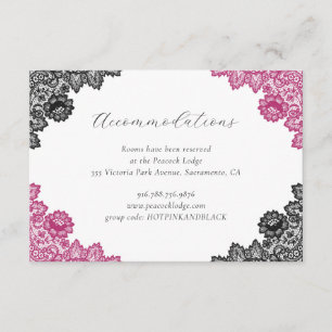 Hot Pink Black Floral Lace Wedding Accommodation Enclosure Card