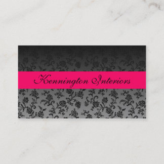 Hot Pink Black Flower Rose Damask Business Cards