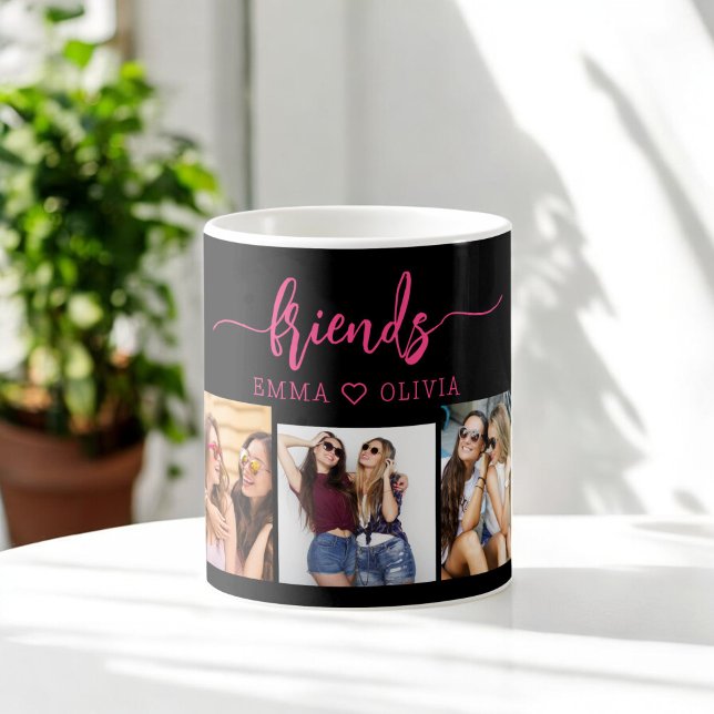 Hot Pink Black Friends 3 Photo Friendship Collage Coffee Mug (Creator Uploaded)