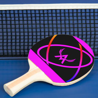 Hot Pink Black Geometric Monogram Design Ping Pong Paddle