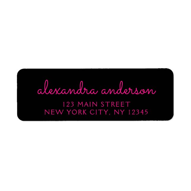 Hot Pink Black Girly Script Monogram Name Modern (Front)