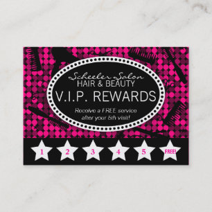 Hot Pink & Black Glam Custom Salon Loyalty Card