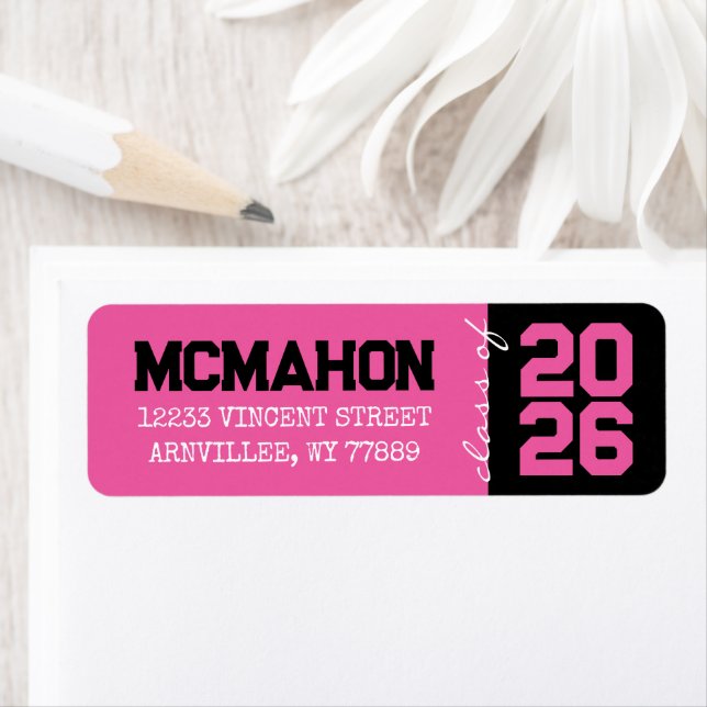 Hot Pink & Black Graduation Return Address Labels (Insitu)