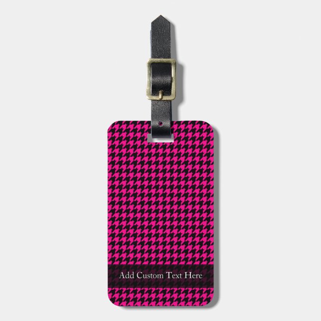 Hot Pink/Black Houndstooth Luggage Tag (Front Vertical)
