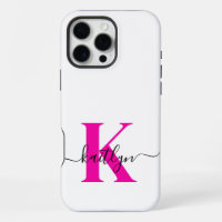 Hot Pink Black Initial Name Monogrammed