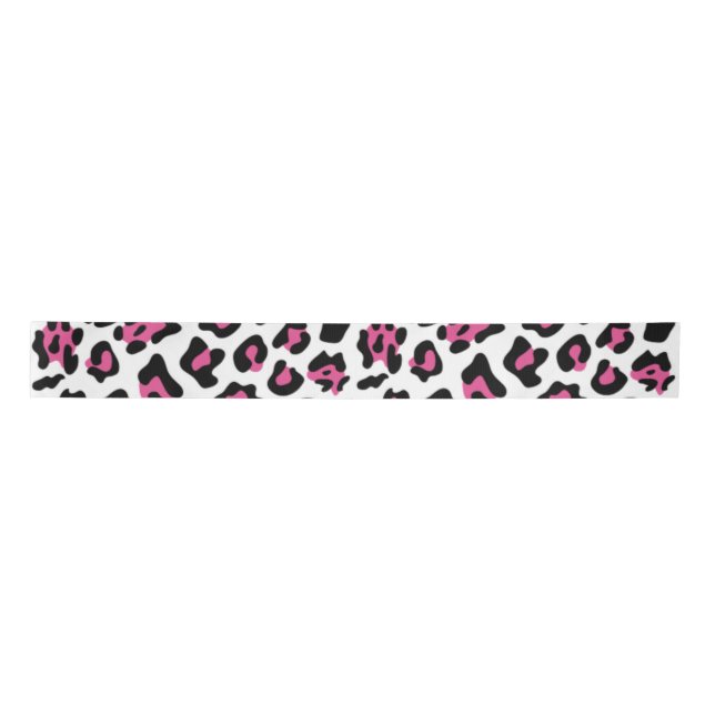 Hot Pink Black Leopard Animal Print Pattern Satin Ribbon (Front)