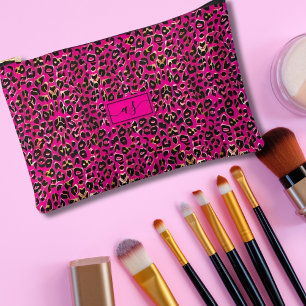 Hot Pink & Black Leopard Print Monogrammed Accessory Pouch