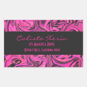 Hot Pink & Black Liquid Swirlz Rectangular Sticker