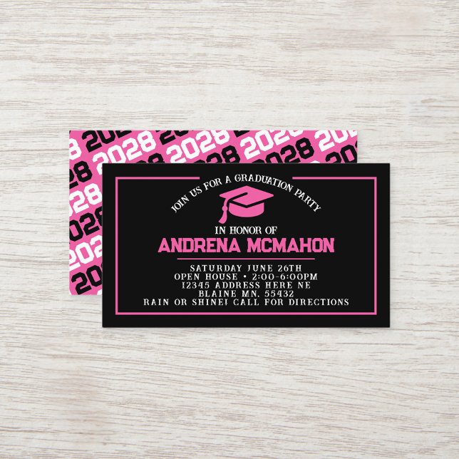 Hot Pink & Black Mini Graduation Invites (Pink and Black Mini Graduation Invites for Friends, Team Mates or as Inserts!)