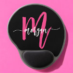Hot Pink Black Modern Script Girly Monogram Name Gel Mouse Pad<br><div class="desc">Add a pop of colour to your workspace with our Hot Pink Modern Script Girly Monogram Name Mouse Pad! Featuring a vibrant hot pink design and personalised with your name in a chic modern script, this mouse pad blends style with practicality. The smooth surface ensures precise mouse movements, while the...</div>