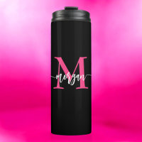 Hot Pink Black Modern Script Girly Monogram Name