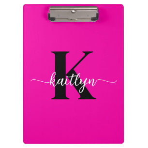 Hot Pink Black Monogram Clipboard