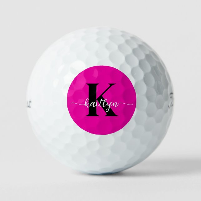 Hot Pink Black Monogram Golf Balls (Front)