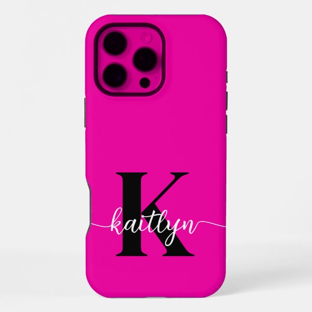 Hot Pink Black Monogram iPhone Case (Back)