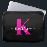 Hot Pink Black Monogram Laptop Sleeve<br><div class="desc">This simple,  elegant black 13" laptop sleeve with your first name in a trendy script font in white and your first initial in a modern cap font in hot pink is perfect for you.  It's stylish and trendy and yet very classic. It's unique - like you!</div>