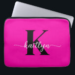 Hot Pink Black Monogram Laptop Sleeve<br><div class="desc">This simple,  elegant hot pink laptop sleeve with your first name in a trendy script font in white and your first initial in a modern cap font in black is perfect for you.  It's stylish and trendy and yet very classic. It's unique - like you!</div>