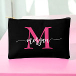 Hot Pink Black Monogram Name Girl's Script  Accessory Pouch<br><div class="desc">Organise your essentials in style with our Hot Pink Monogram Name Girl's Script Accessory Pouch! Featuring a bold hot pink design, this pouch is personalised with your name in an elegant script font for a chic, custom touch. Perfect for storing cosmetics, stationery, or small accessories, it combines practicality with flair....</div>