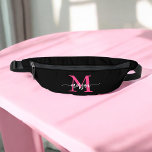 Hot Pink Black Monogram Name Girl's Script  Bum Bags<br><div class="desc">Add a pop of colour to your outfit with our Hot Pink Monogram Name Girl's Script Fanny Pack! Featuring a vibrant hot pink design, this fanny pack is personalised with your name in an elegant script font for a custom touch. Perfect for carrying essentials while keeping your hands free, it...</div>