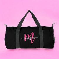 Hot Pink Black Monogram Name Girl's Script Sports