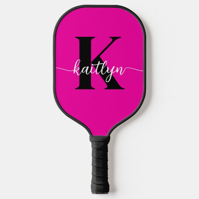Hot Pink Black Monogram Pickleball Paddle (Front)