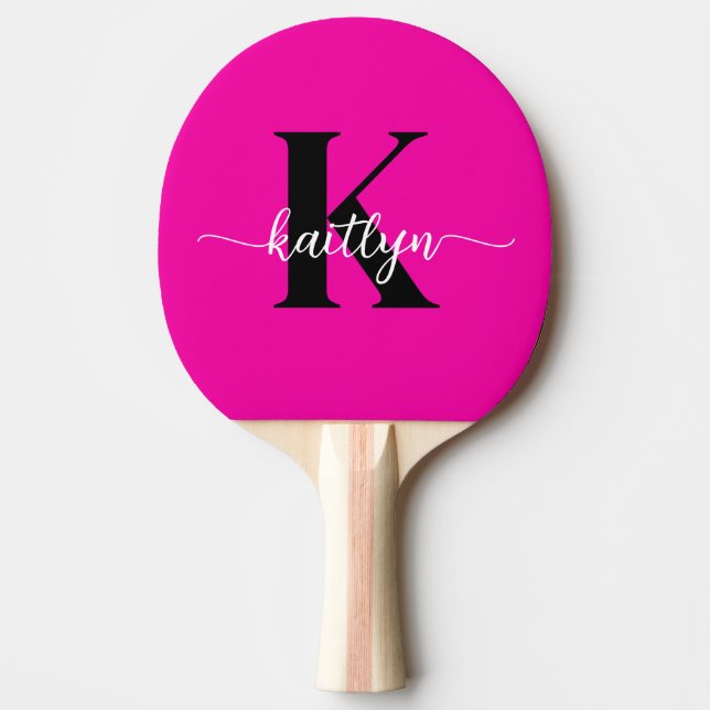 Hot Pink Black Monogram Ping Pong Paddle (Front)