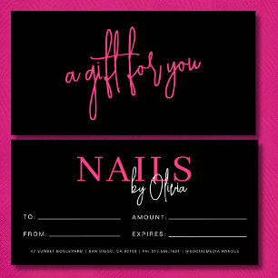 Hot Pink Black Nail Salon Logo Gift Certificates
